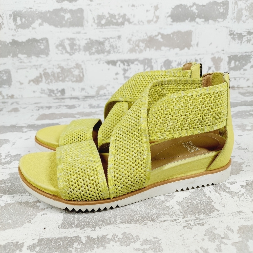 Eileen Fisher Kitts Yellow Mesh Slip On Summer Flat Casual Sandals W500